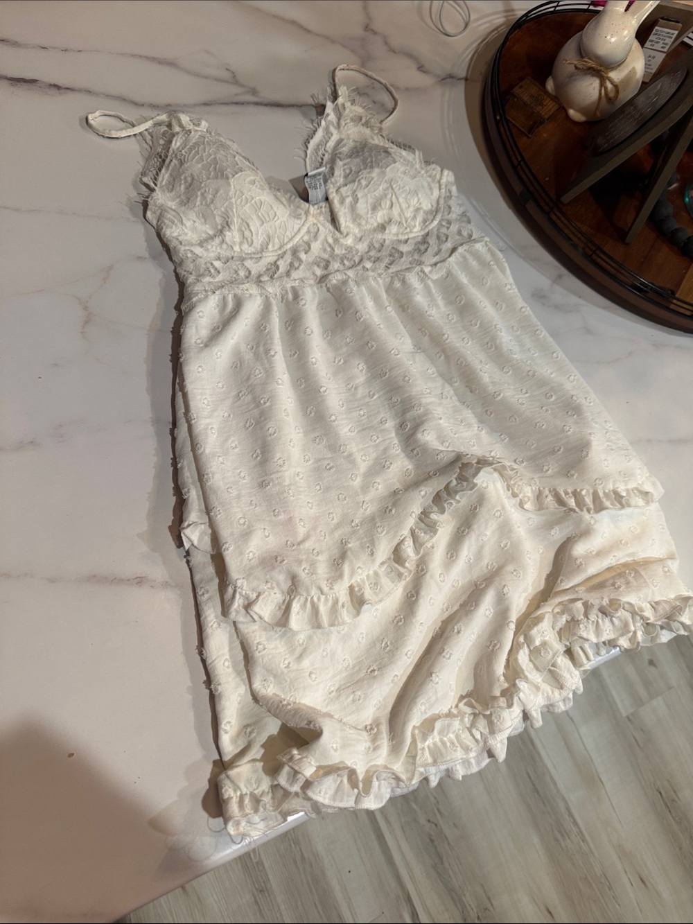 Lace-Trim Ivory Chemise Nightdress